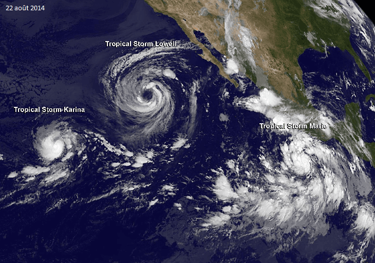 Image d'illustration pour Cyclone : Karina, Lowell et Marie sur le Nord-Est du Pacifique